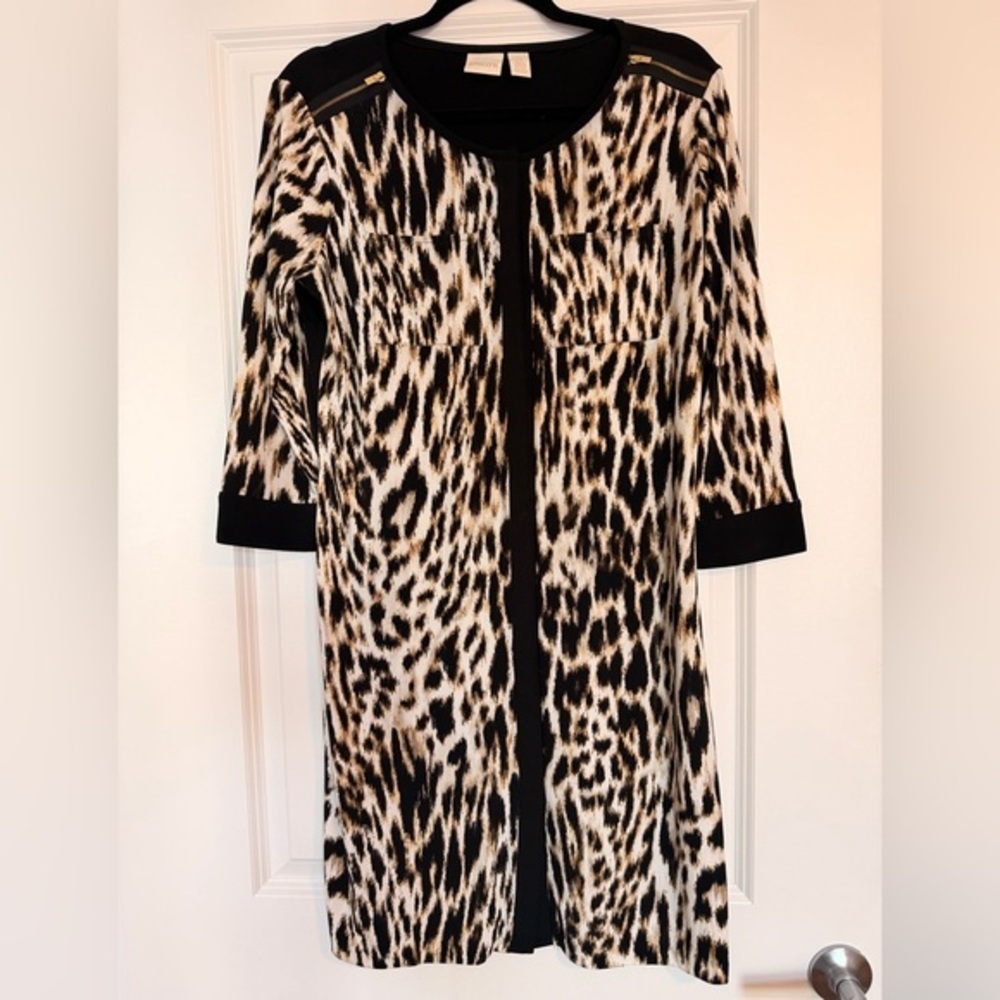 Chico’s Leopard Print Shirt Dress with Gold Zipper Detail size 0